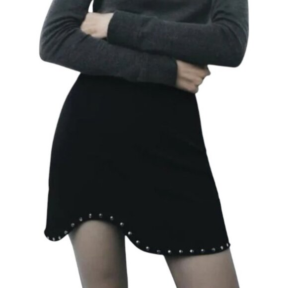 Zara black asymmetrical studded hem mini skirt size S - Picture 1 of 6